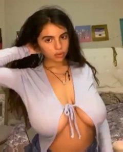 busty babe small braless top big tits bursting out