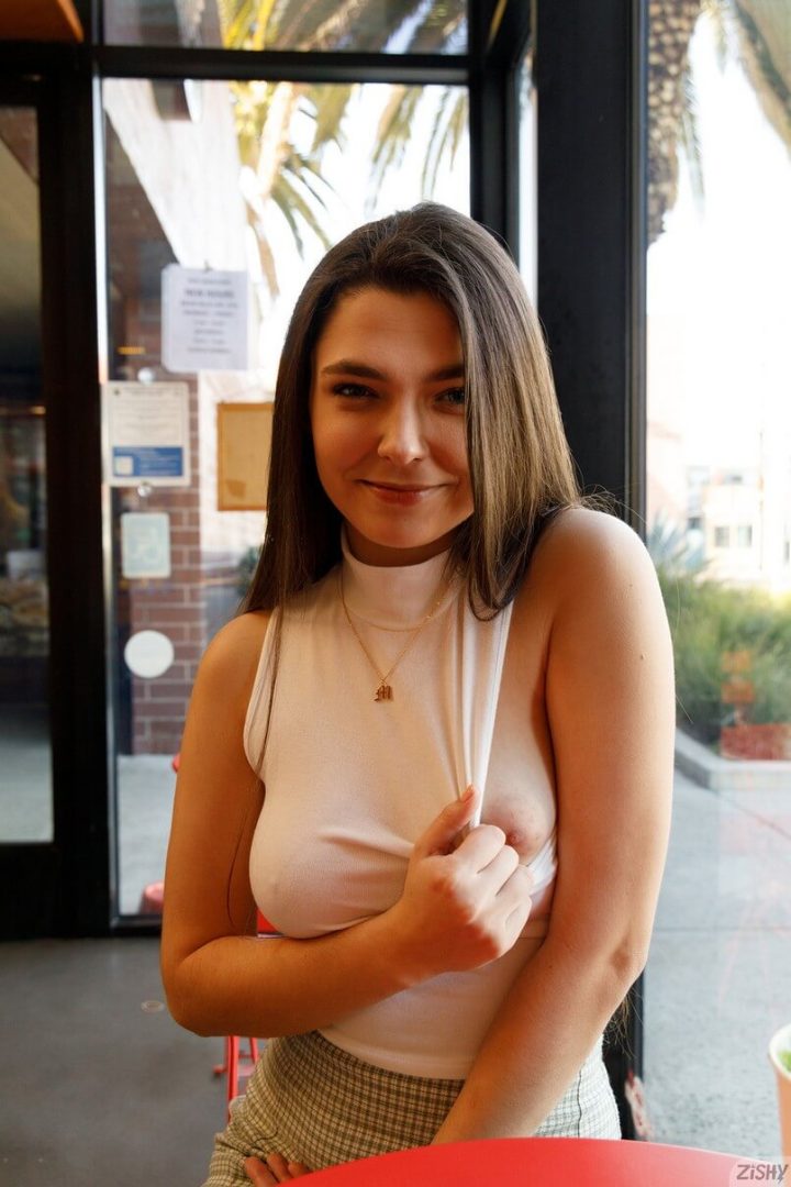 Zishy girl Melba flashing boob in LA by Zishy pic 5