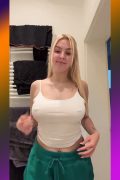 amateur blonde with pierced big boobs in braless white top