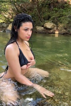 hot girl with tits out of bikini in the river