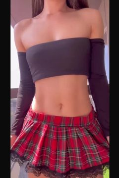 sexy slim teen with crop top and mini skirt