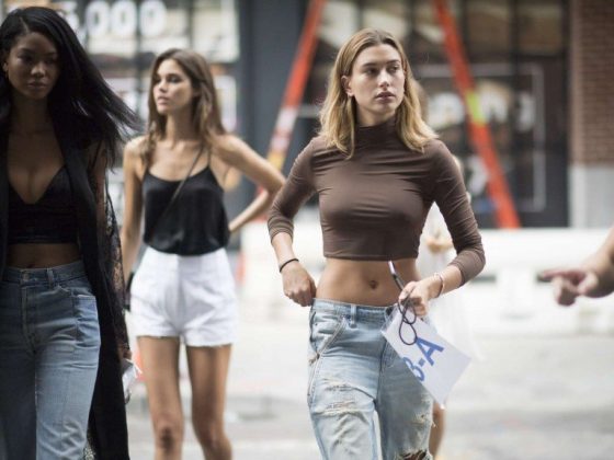 Hailey Baldwin braless poking nipples