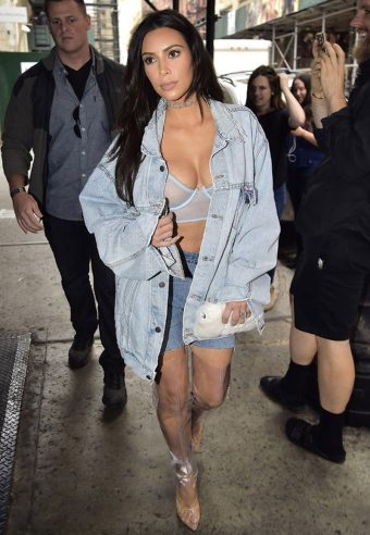 Κim Κardashian sexy see-through and jean jacket