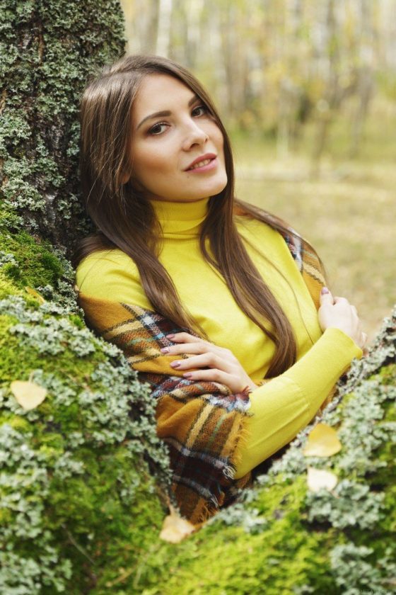 cute brunette in the woods