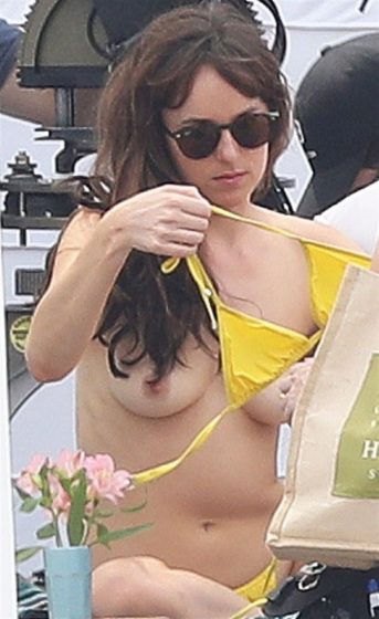 Sexy-Dakota-Johnson-topless-yellow-bikini-9