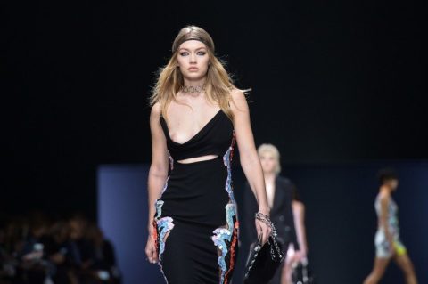 celebrity oops! Gigi Hadid boob slip on runway 2